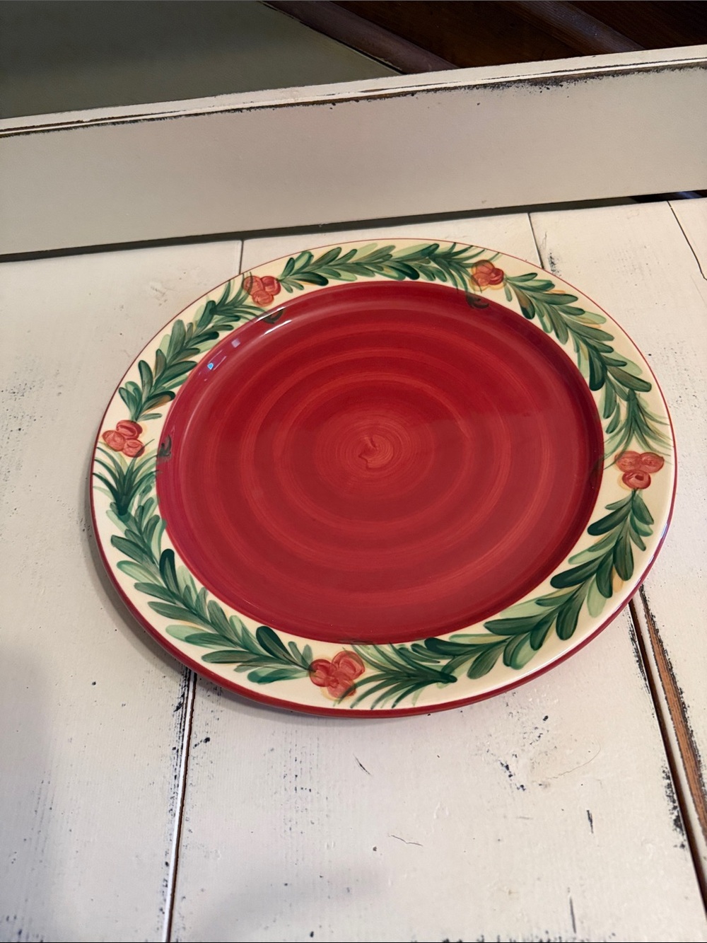 Gail Pittman 13.5” round cake plate in Christmas Memories pattern. Discontinued.